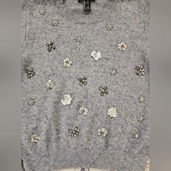 Forever 21, Women's Gray & Silver Sequin Long Sleeve Pullover Sweater, sz LG - Picture 6 of 13